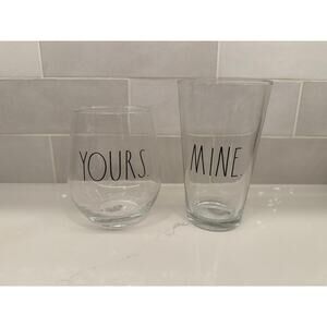 Rae Dunn Yours and Mine Wine and Pint Glasses